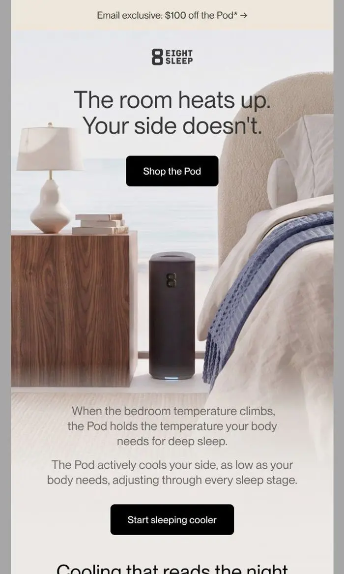 Eight Sleep: Your side stays cool while the room temperature climbs*