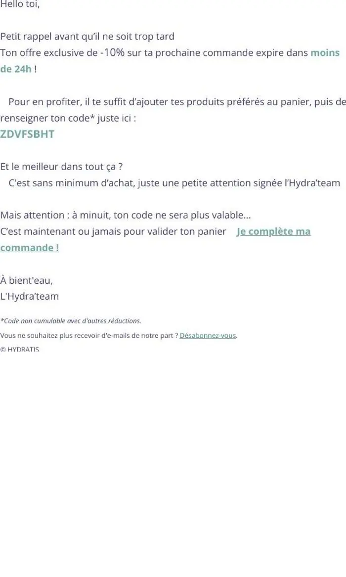 HYDRATIS: Vite, -10% jusqu'à ce soir minuit !