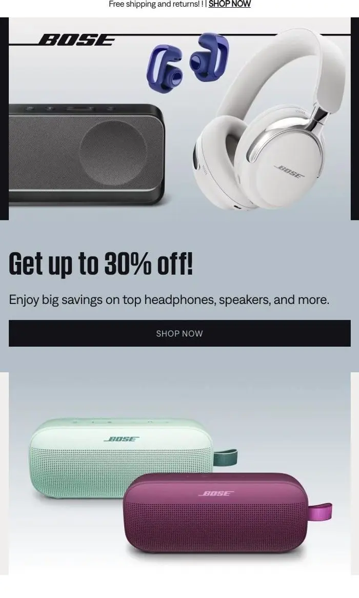 Bose: Up to 30% off headphones, speakers & more!