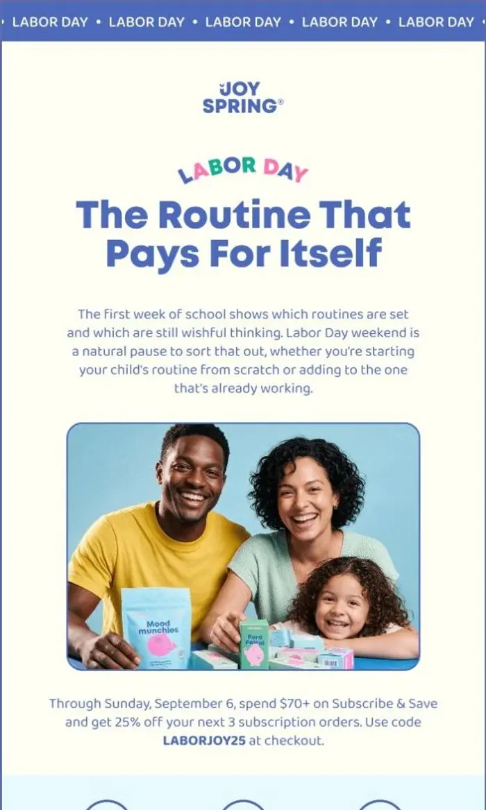 JoySpring: Spend $70, get 25% off 3 subscription orders