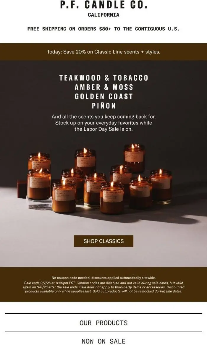 P.F. Candle Co: 20% off the Classics ends soon
