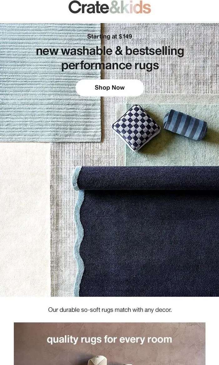 Crate & Kids SALE: NEW! Washable rugs are here →