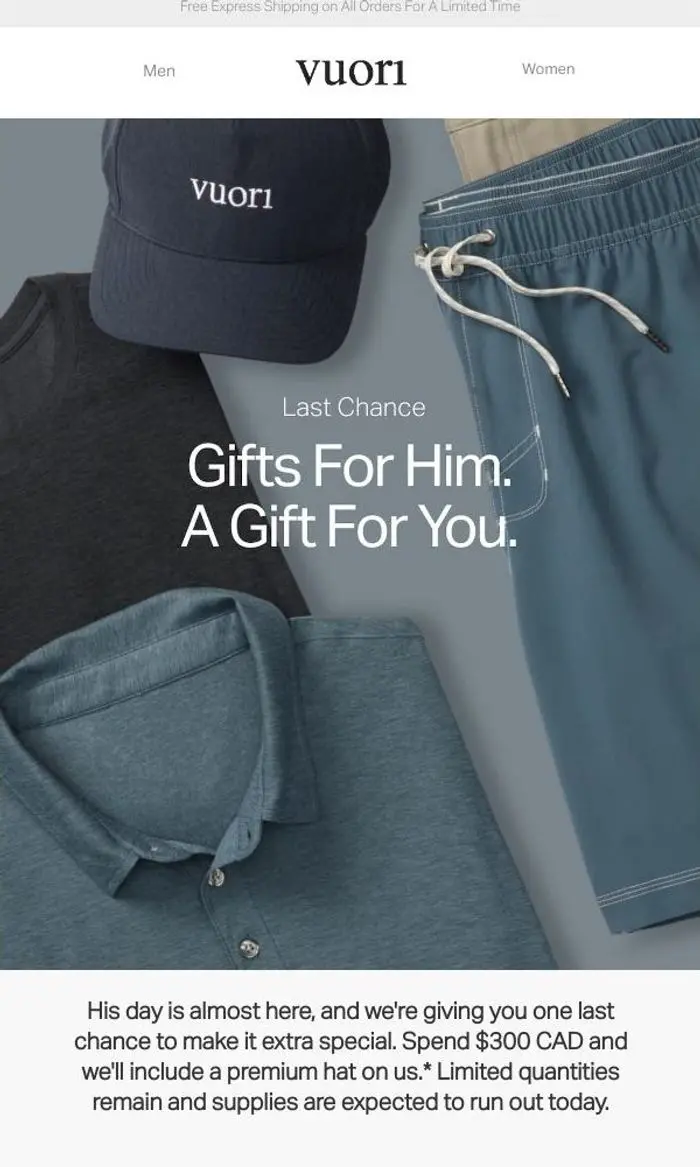 Vuori: Last Chance: Spend  $300 CAD, Score A Gift On Us