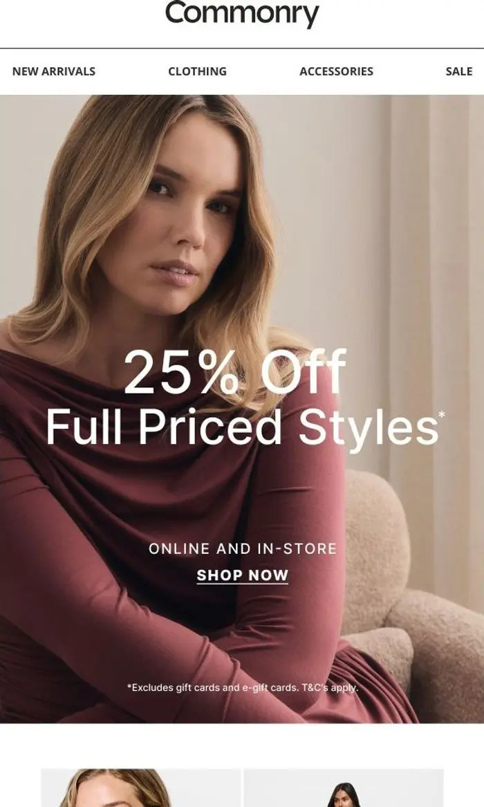 Commonry: 25% off full priced styles