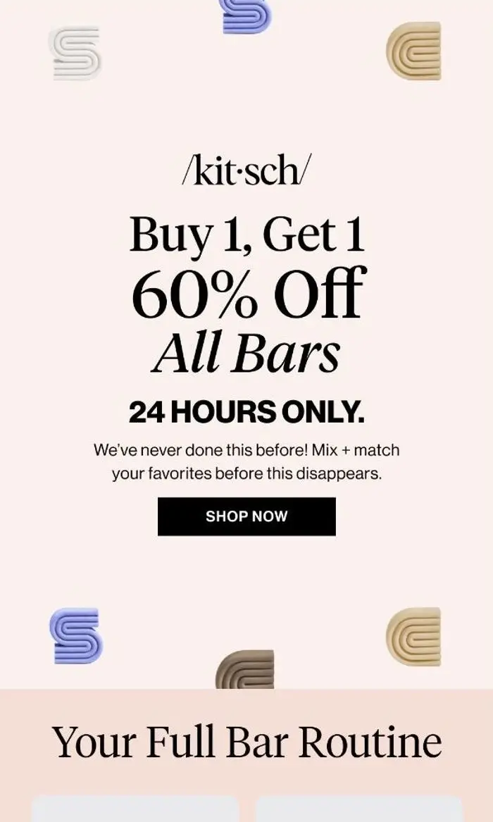 KITSCH: OMG! All Bars are BOGO 60% Off 👀