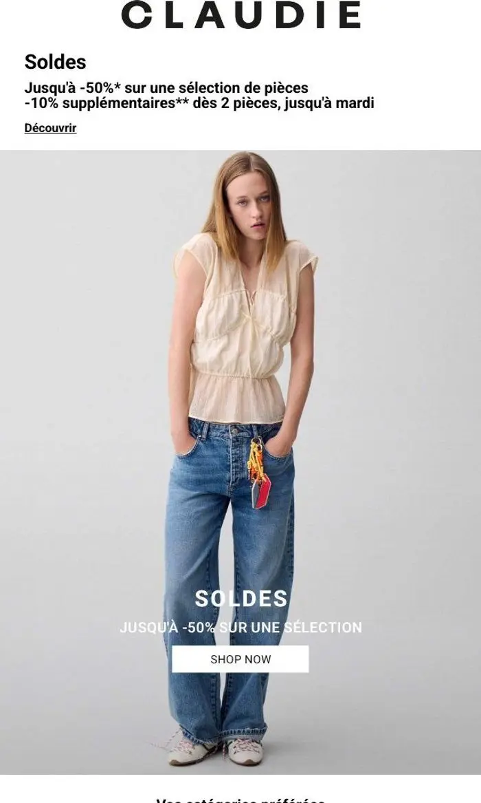 CLAUDIE PIERLOT: Soldes : -10% supplémentaires dès 2 pièces achetées