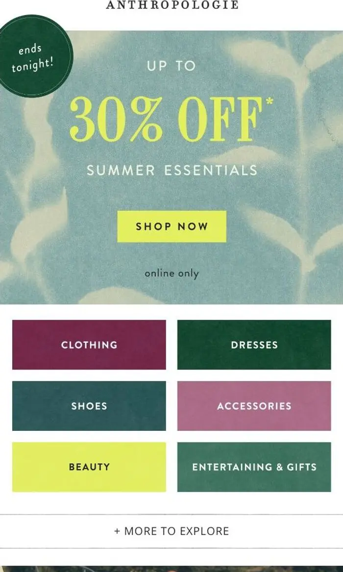 Anthropologie: Ends tonight: Up to 30% OFF getaway, jewelry, home & more