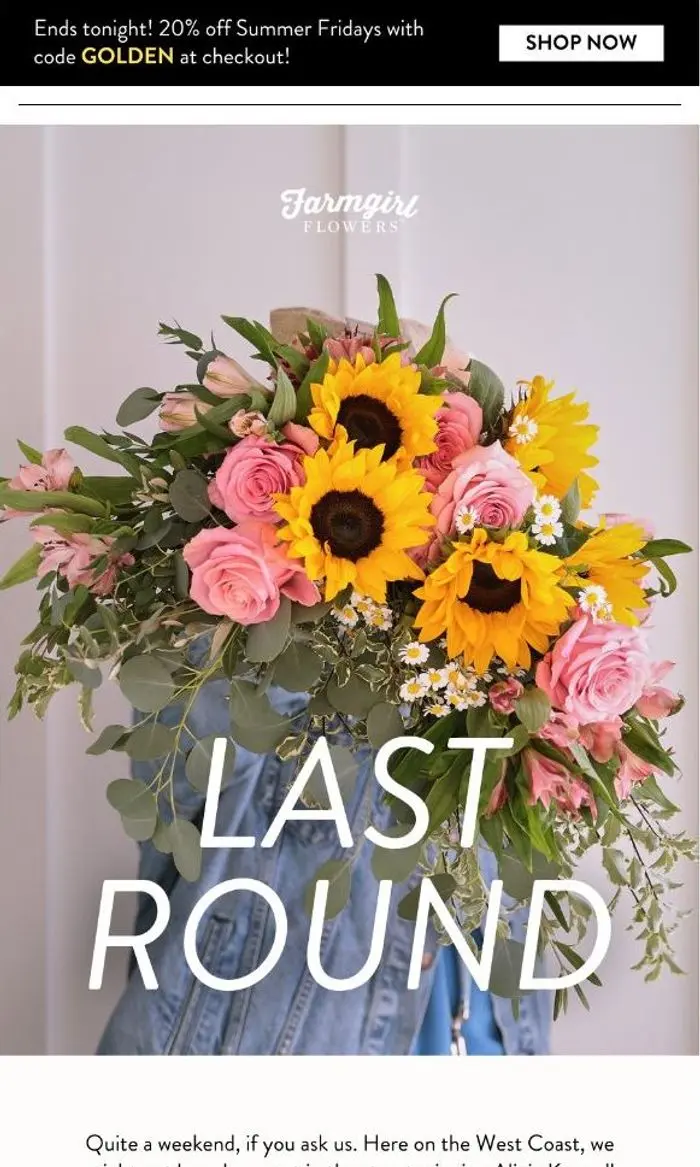 Farmgirl Flowers: this 20% off ends tonight!