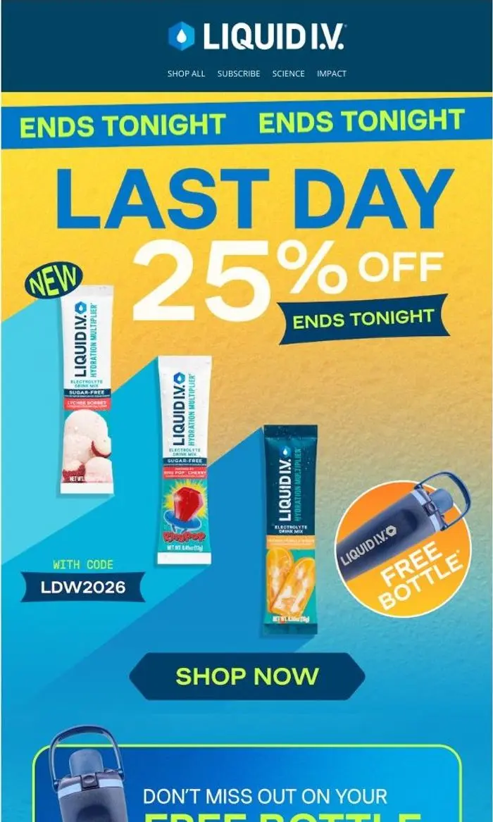 Liquid I.V.: Last Day: 25% Off Ends Tonight