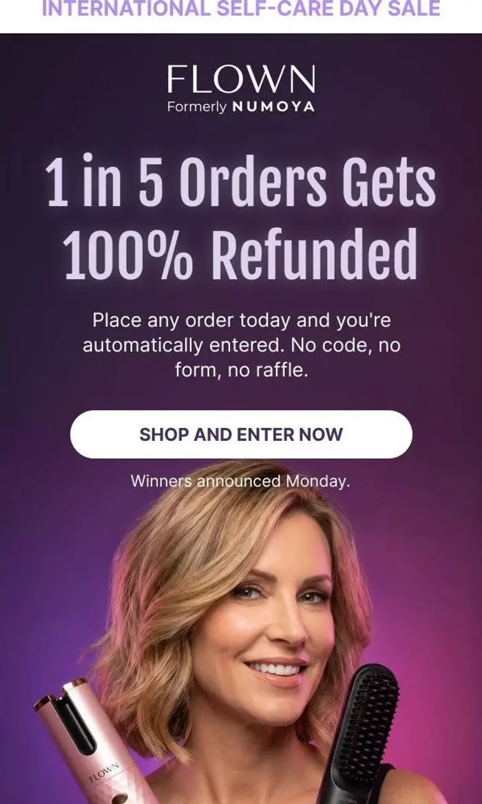 FLOWN: 1 in 5 orders gets fully refunded ✨  Self-Care sale is live