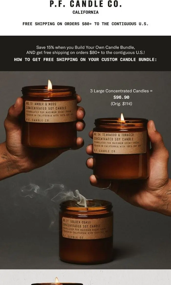P.F. Candle Co: Get free shipping on your custom bundle