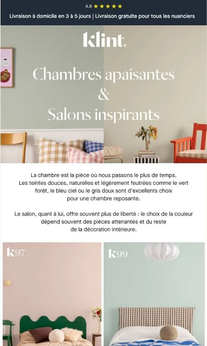 Klint: Choisir une couleur pour la chambre et le salon