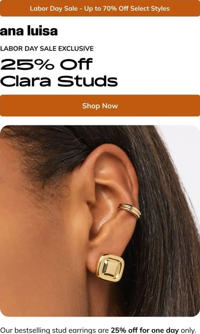 ANA LUISA: TODAY ONLY: 25% Off Clara Studs
