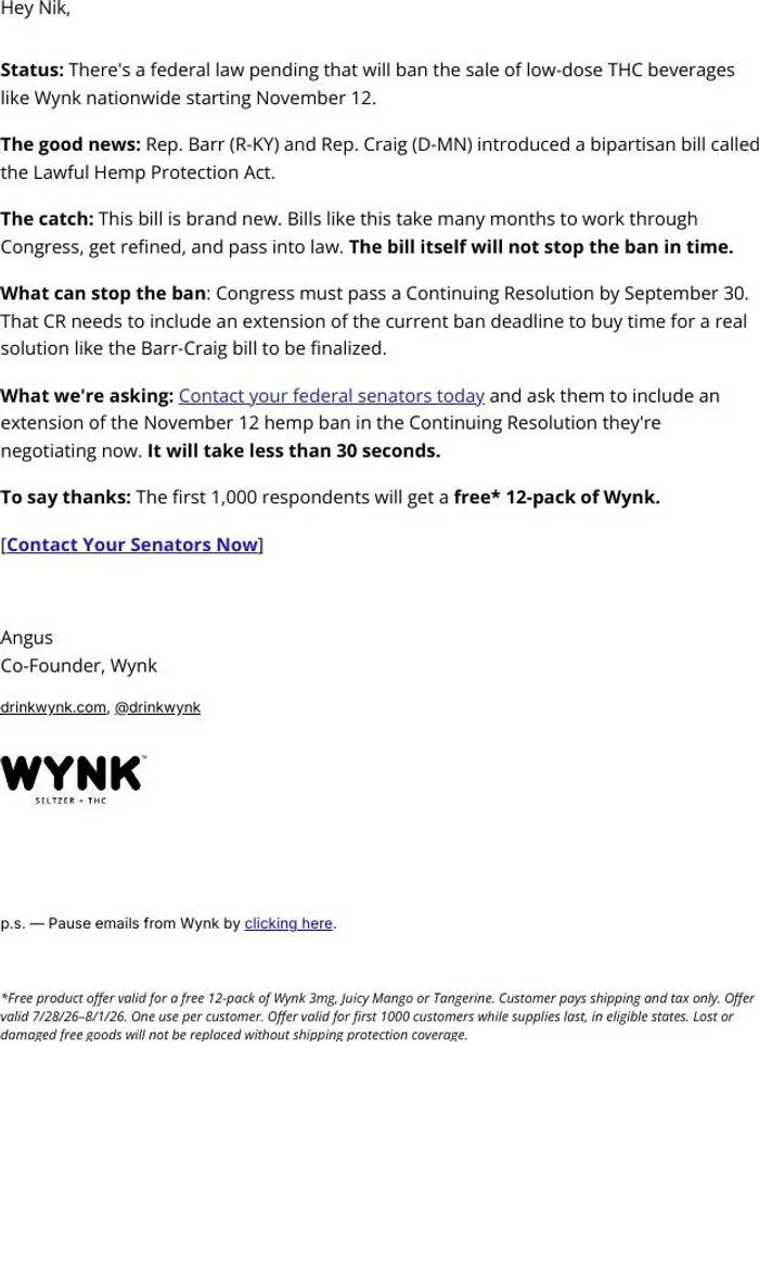 Wynk: Contact your Federal Senators today! Get free Wynk