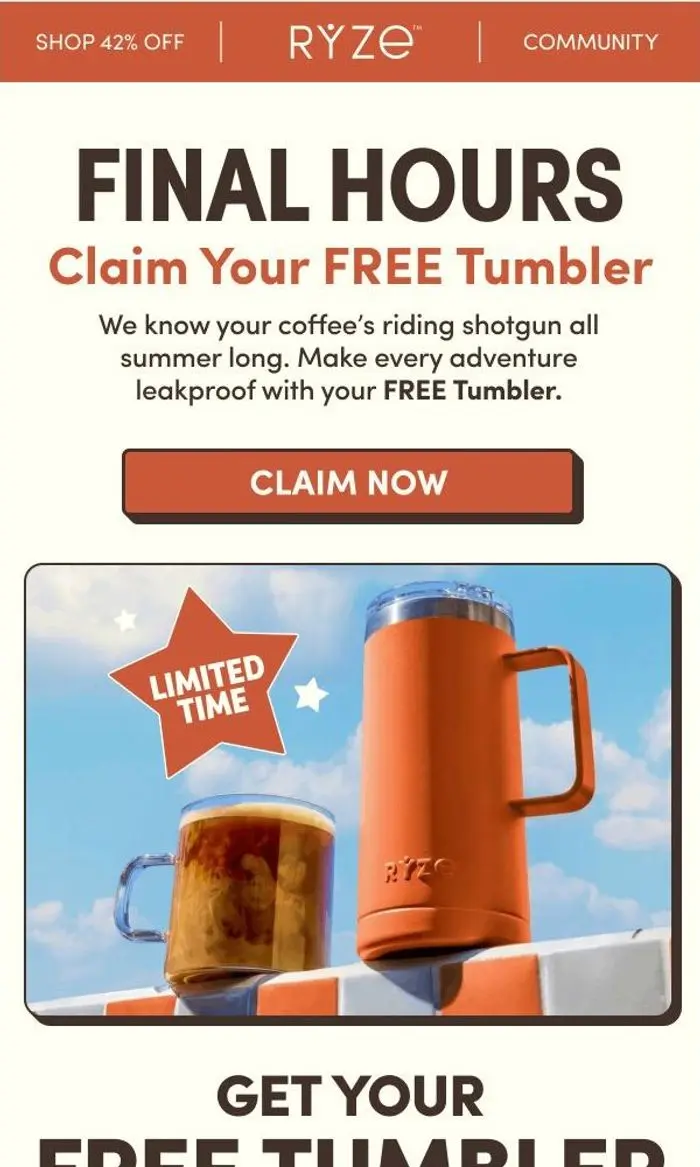 RYZE Superfoods: Final Hours: Claim Your FREE Tumbler