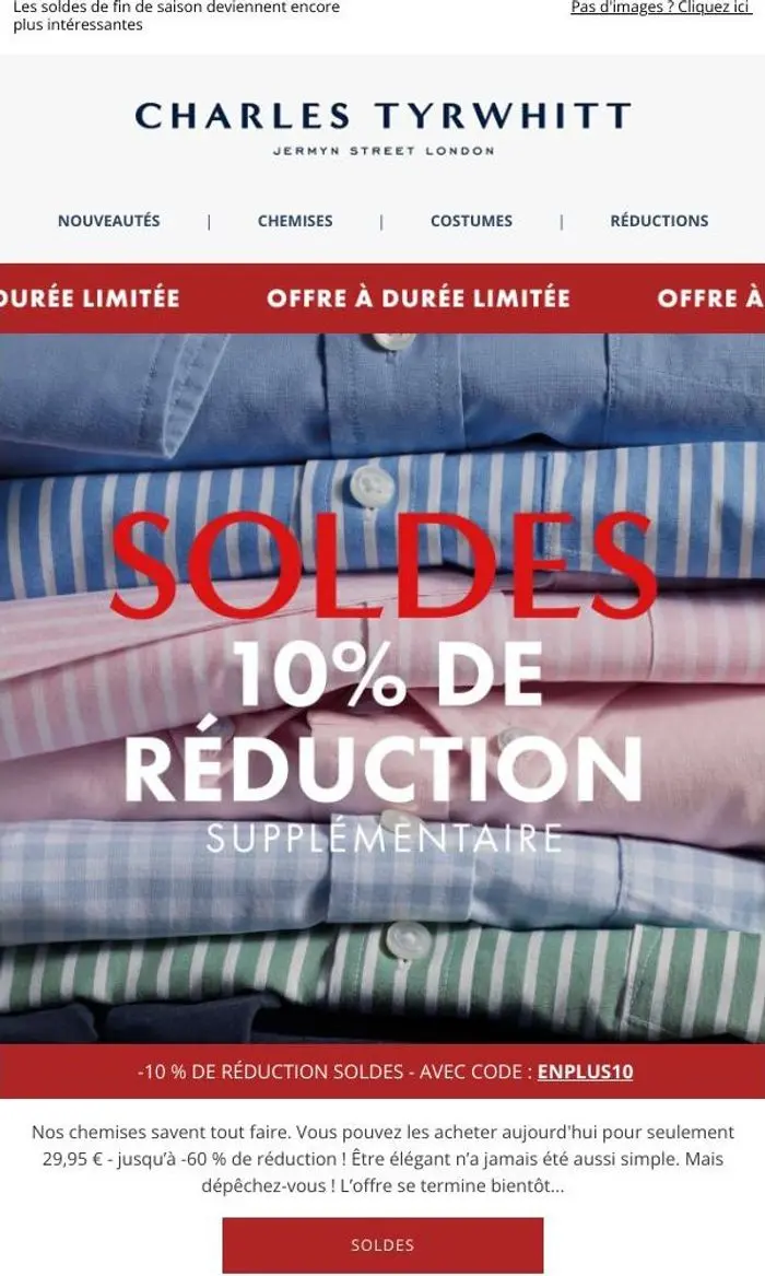 Charles Tyrwhitt: -10 % de réduction soldes | Offre à durée limitée !