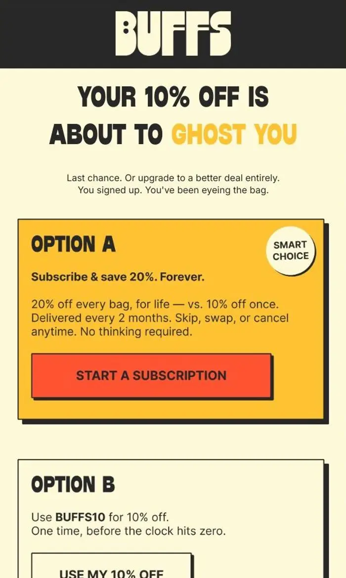 BUFFS: Your 10% off is about to ghost you😰