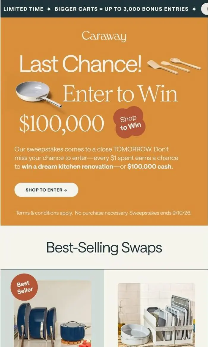 Caraway: ⏳ ENDS TOMORROW: $100k Sweepstakes