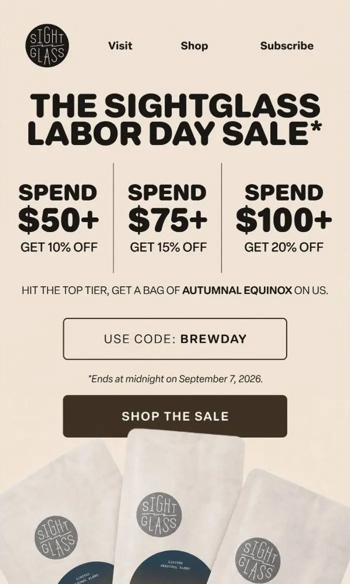 Sightglass Coffee: The Labor Day Sale: Up to 20% off + free coffee 📣