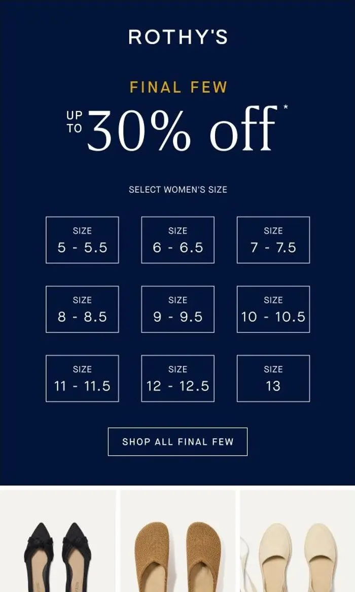 Rothy's: Up to 30% off, and going fast.