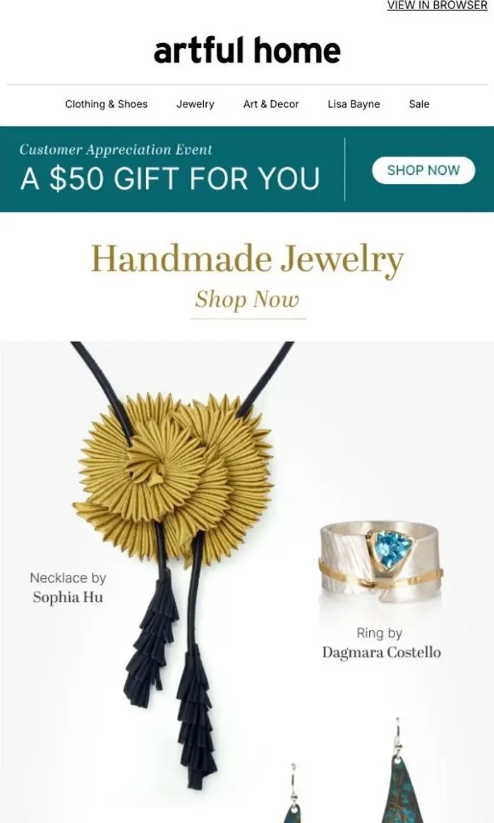 Artful Home: Save $50 on Handmade Jewelry Starting Today