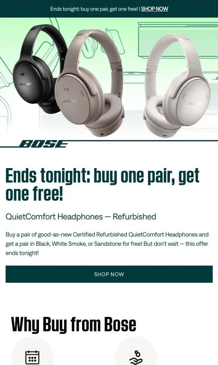 Bose: BOGO QuietComfort Headphones offer ends tonight!