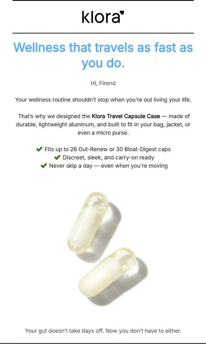 Klora: Busy schedule? This gut support goes with you.