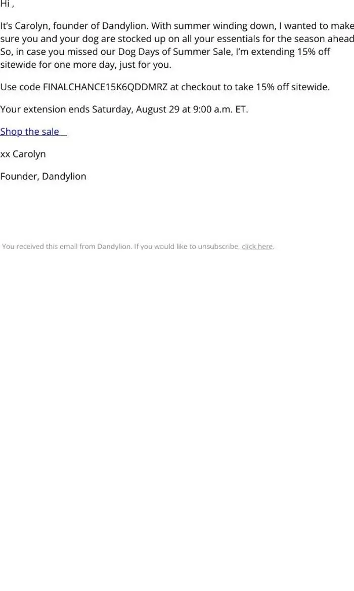 Dandylion: Psst..sale extended, just for you