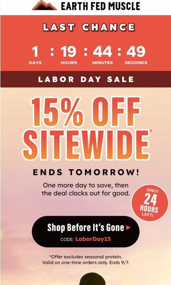Earth Fed Muscle: One more day: 15% off is going, going …