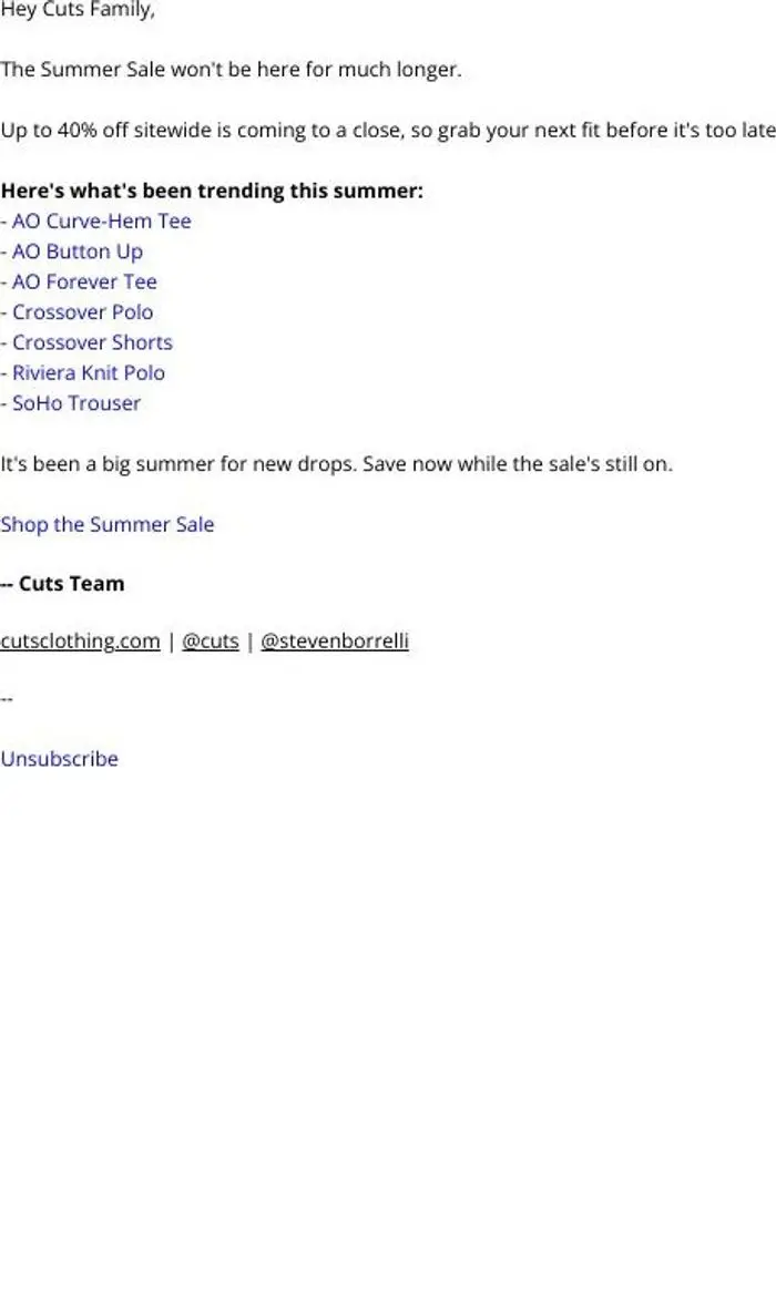Cuts: Up To 40% Off Summer Sale Ends Soon