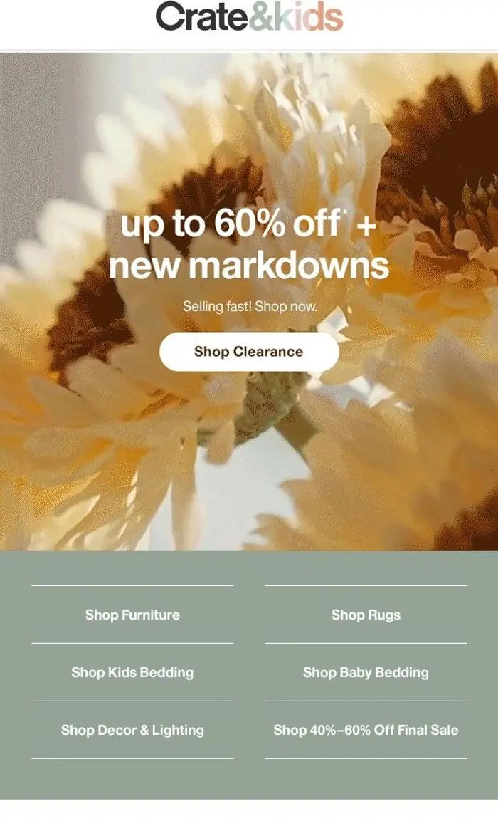 Crate & Kids SALE: Selling fast: up to 60% off clearance!