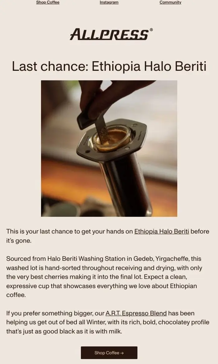 Allpress Espresso New Zealand: We're down to our final bags of this tasty washed Ethiopian