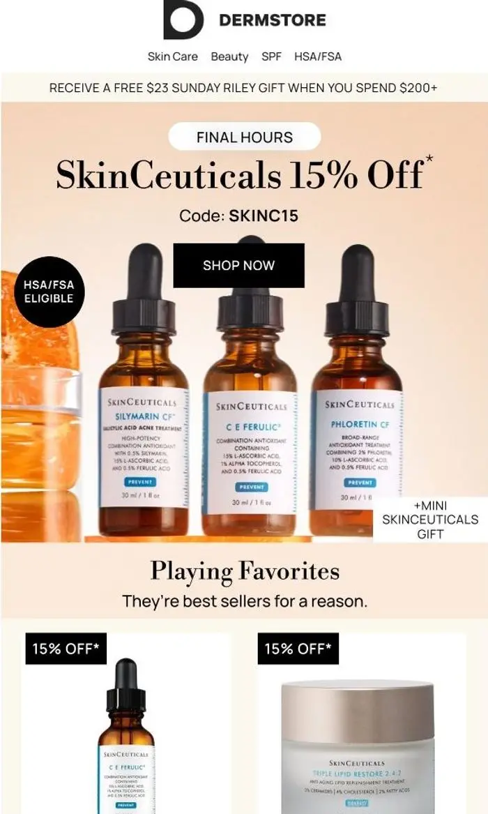 Dermstore: Final Hours: 15% Off SkinCeuticals Bestsellers