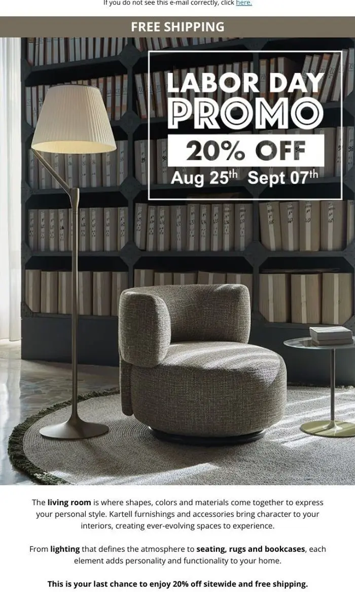 Kartell: Labor Day: 20% off your contemporary living space