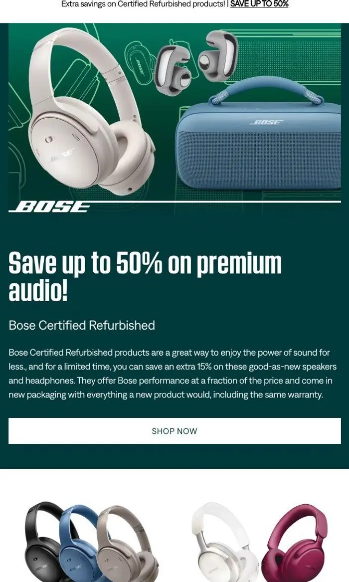 Bose: Save up to 50% on refurbished headphones & speakers!