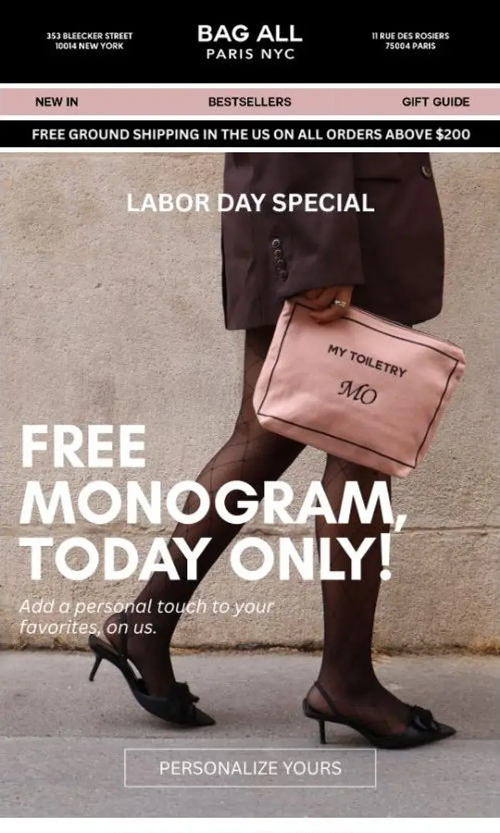 Bag-all: FREE monogram, TODAY only!
