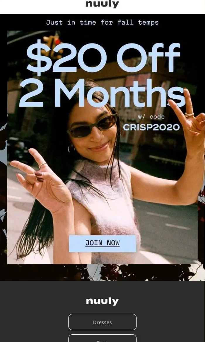 nuuly: $20 OFF YOUR FIRST 2 MONTHS