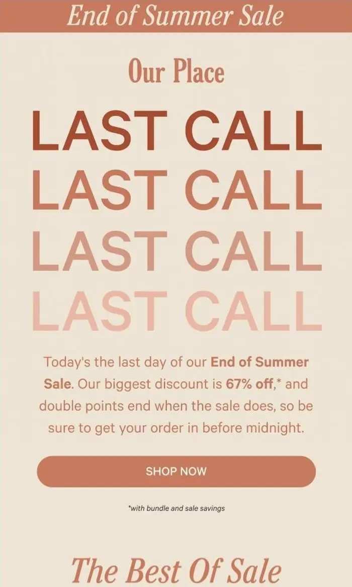 Our Place: Sale Ends at Midnight
