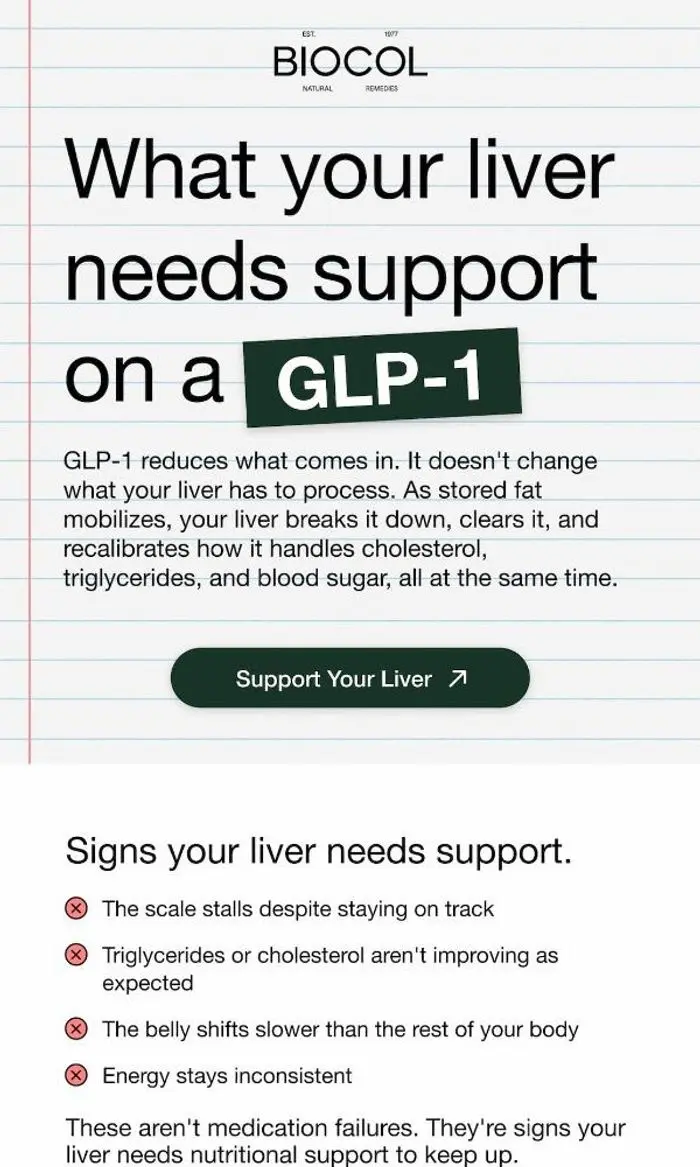 Biocol Labs: Your GLP-1 doesn't reduce liver load.
