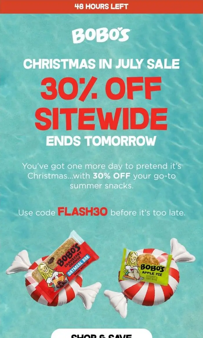 Bobo's: 48 Hours Left For 30% OFF 🎁