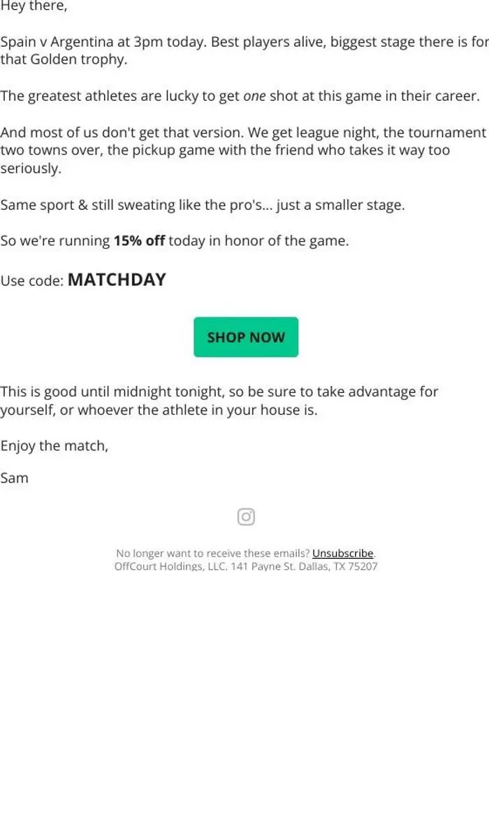 OffCourt: quick discount before kickoff