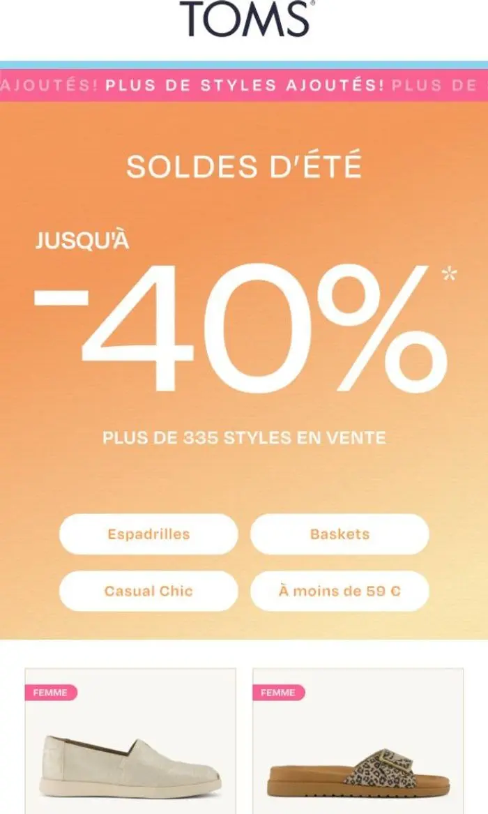 TOMS Europe: SOLDES : Jusqu’à -40 % sur plus de 355 modèles