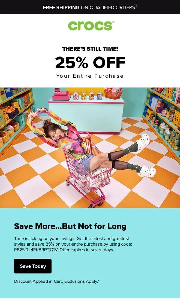 Crocs: Don't forget to save 25% on your purchase!
