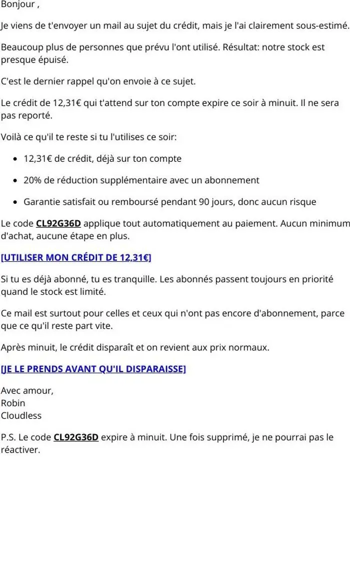 Cloudless: J'ai fait une erreur, on est presque en rupture de stock