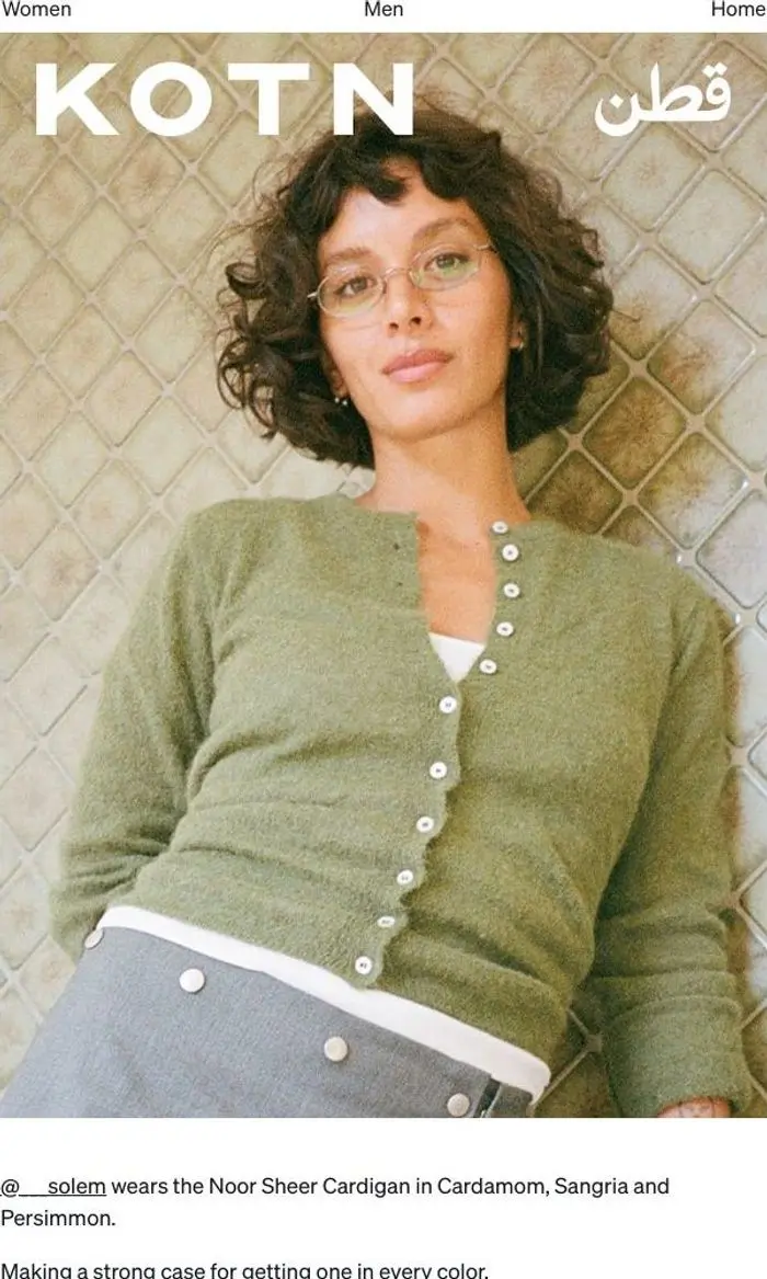 Kotn: Tamara in the Noor Sheer Cardigan
