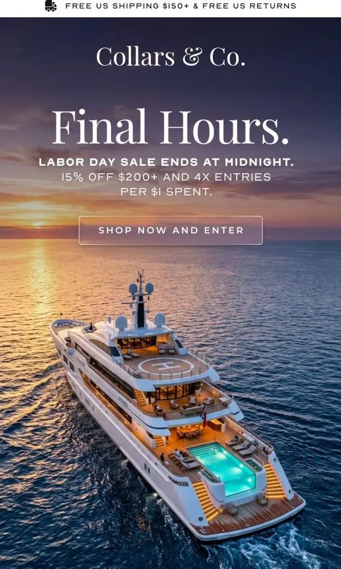 Collars & Co.: Final hours. The sale closes at midnight.