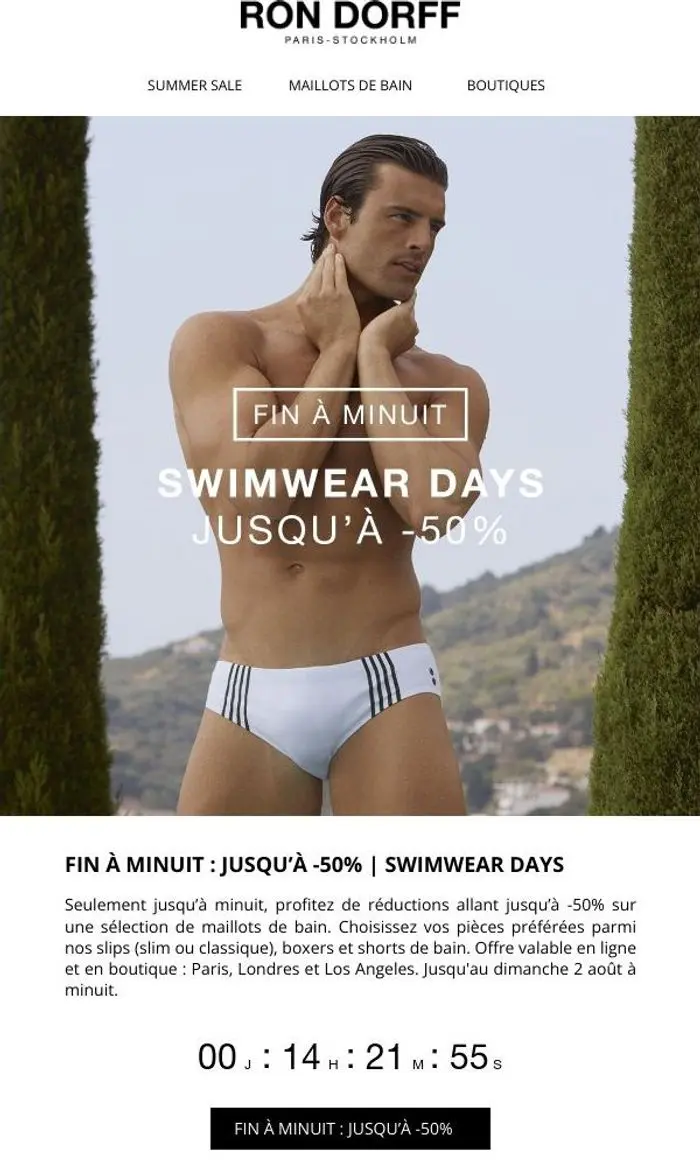 Ron Dorff: Fin à minuit : Jusqu’à -50% sur les maillots de bain