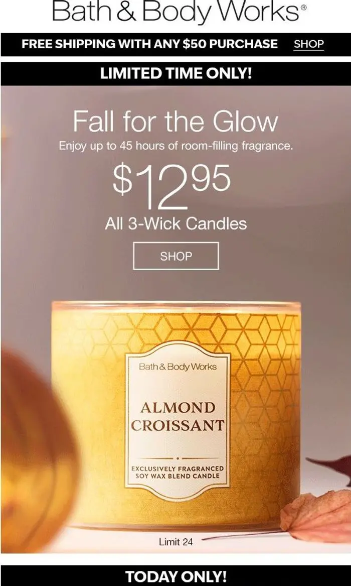 Bath & Body Works: 🌟 $12.95 3-wicks that burn for up to 45 hours? yes!