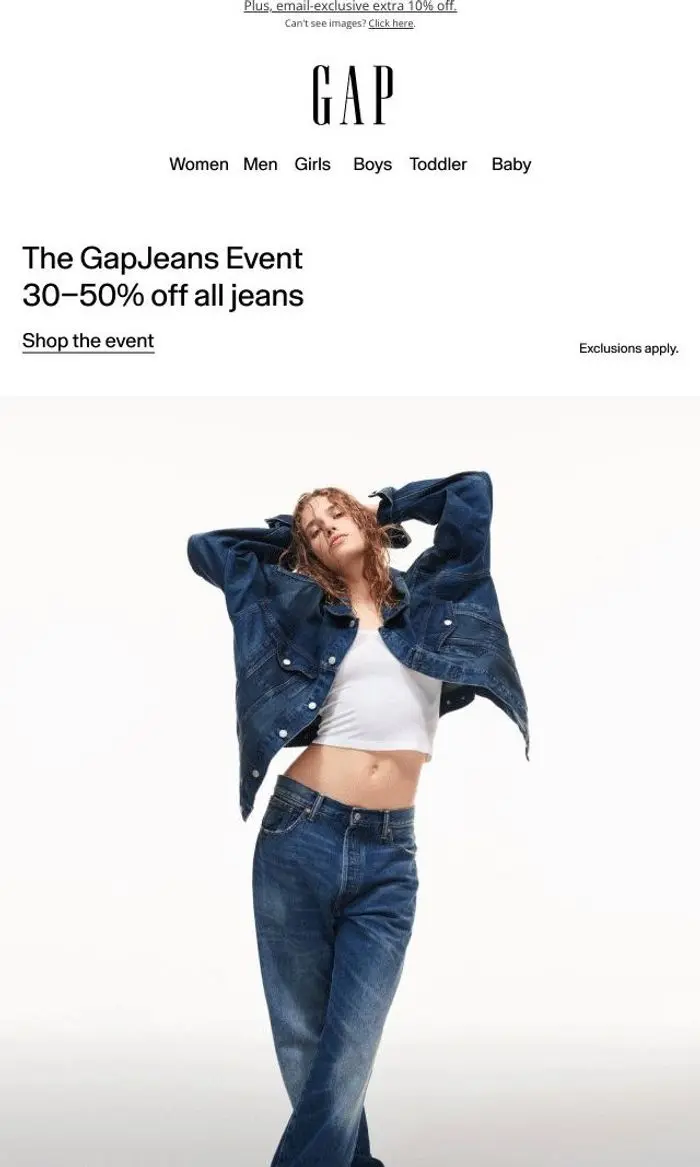 Gap: Your invitation is here: up to 50% off all jeans