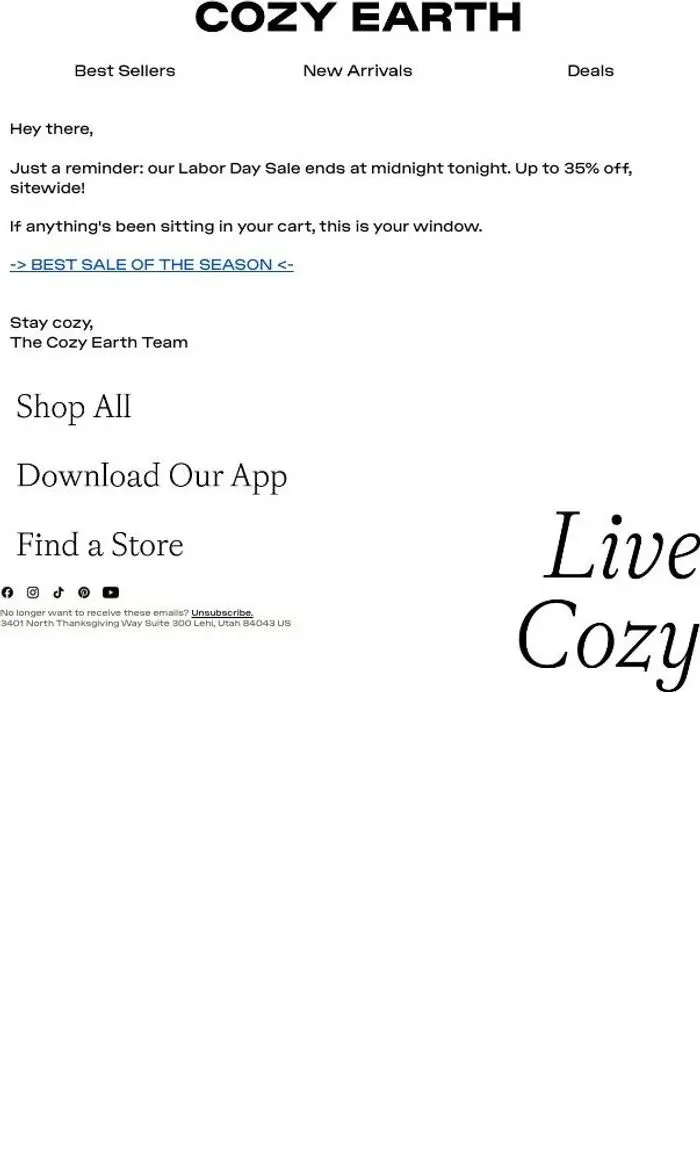 Cozy Earth: 35% Off Ends At Midnight